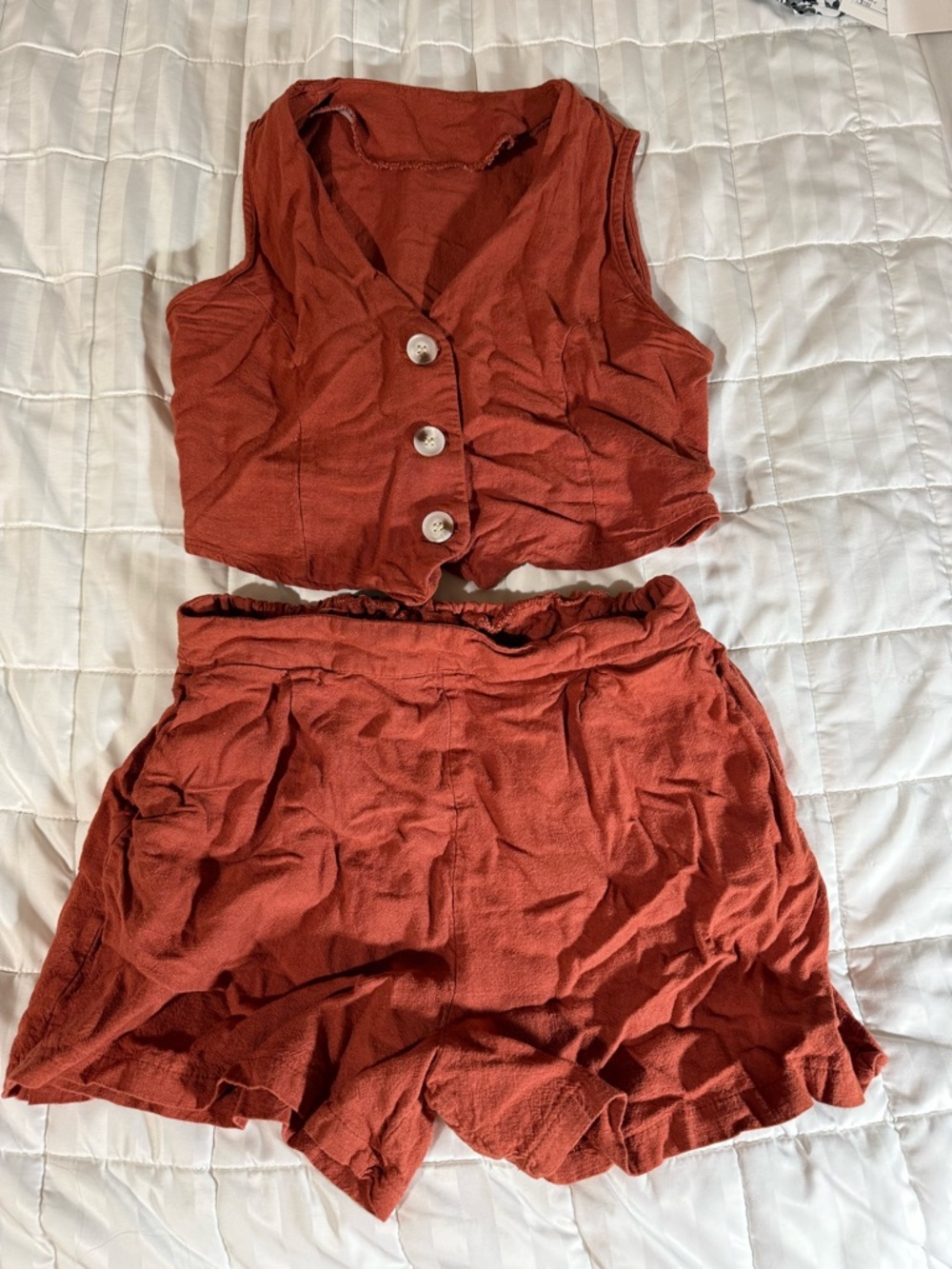 SHEIN Rust Red/Orange Two-Piece Ruffle Hem Crop Top & Skort Set